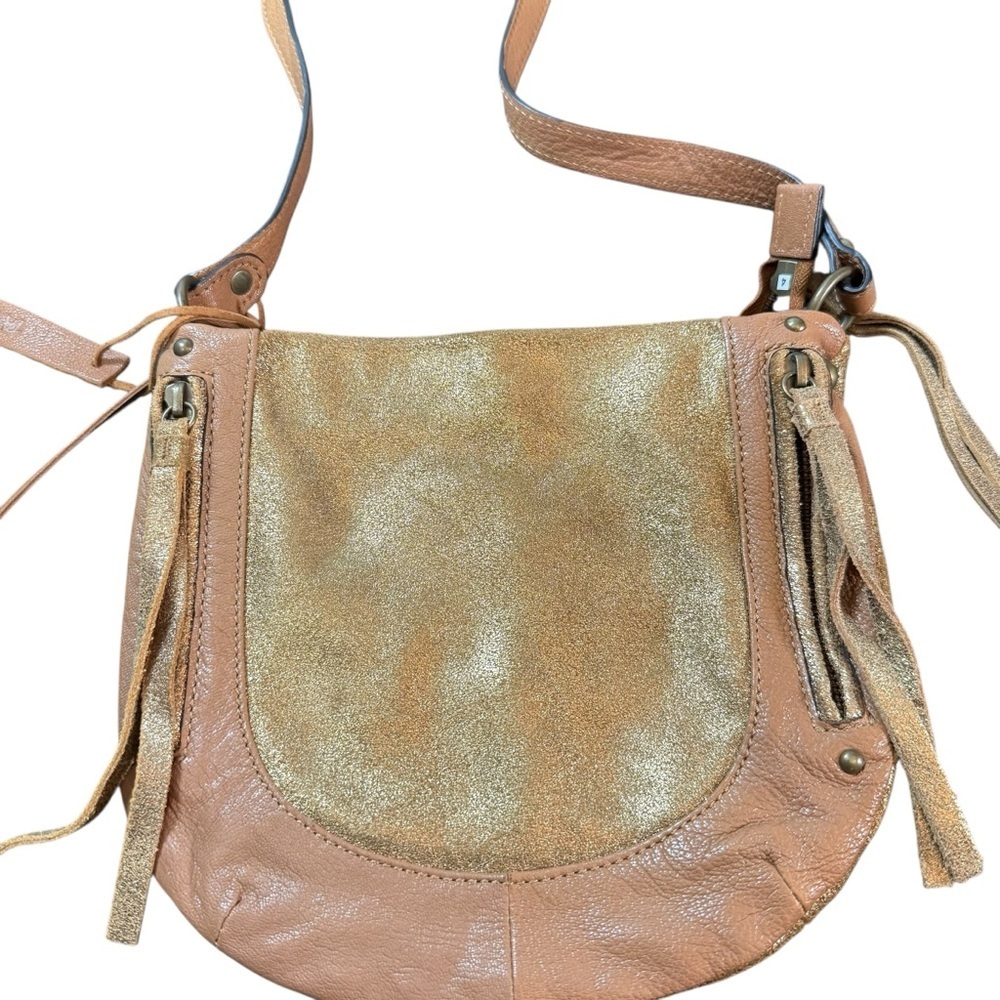 Tano Shimmering Gold and Tan Crossbody Bag Rare (B5)